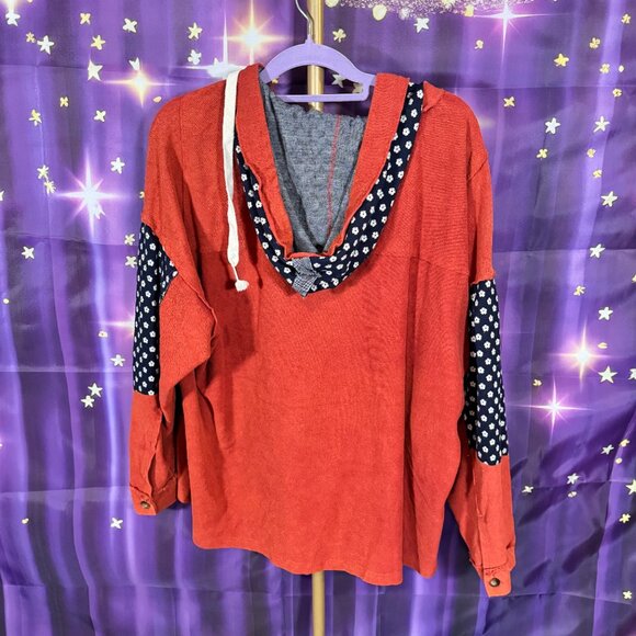 POL Clothing - Star Hooded Top with Mixed Matrerial - Red, Blue - L - Picture 5 of 7